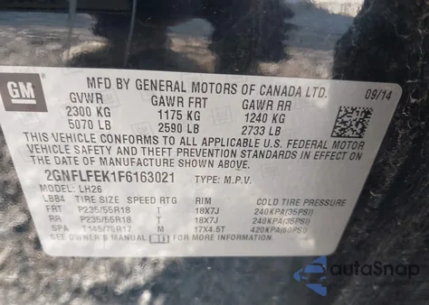 2015 Chevrolet Equinox 1Lt z USA, uszkodzony, nr VIN 2GNFLFEK1F6163021